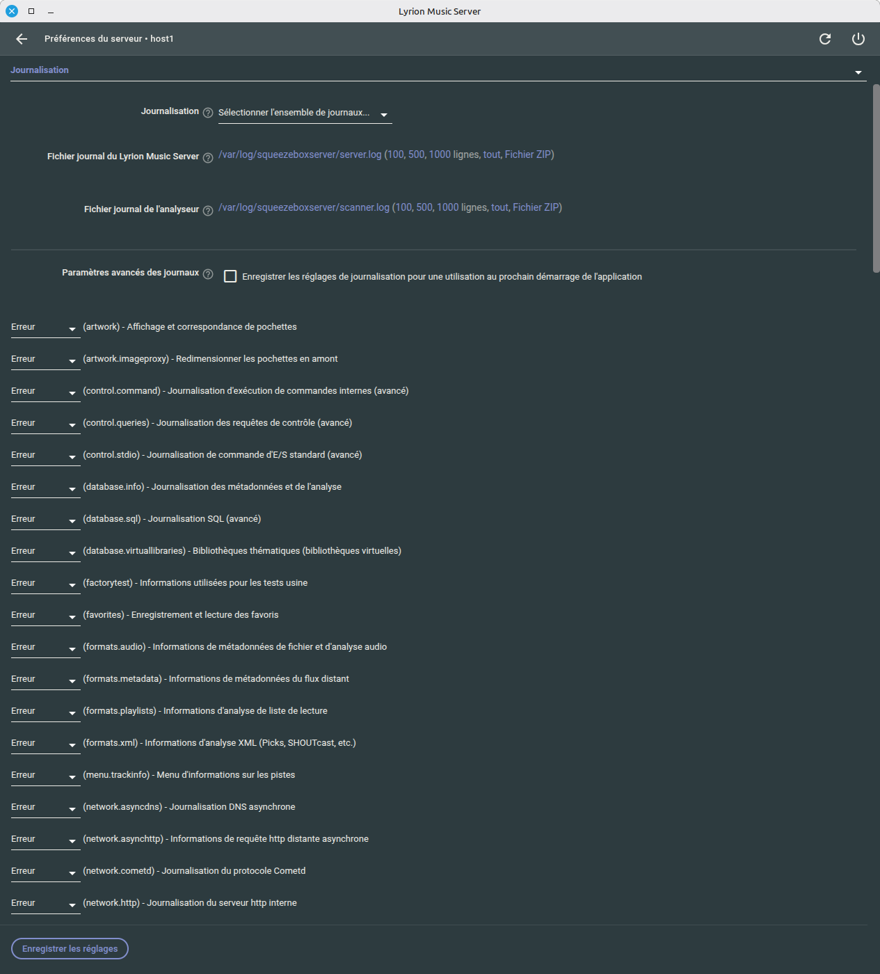 La page de journalisation