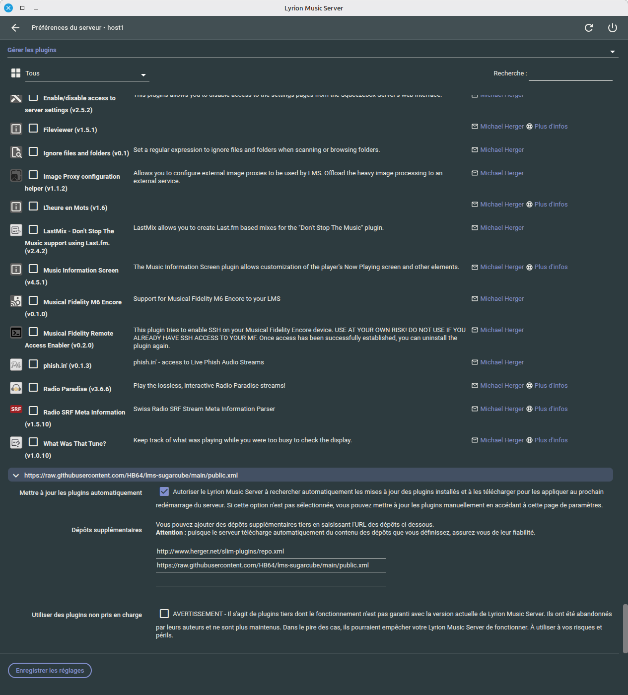 La page des extensions et ses dépôts