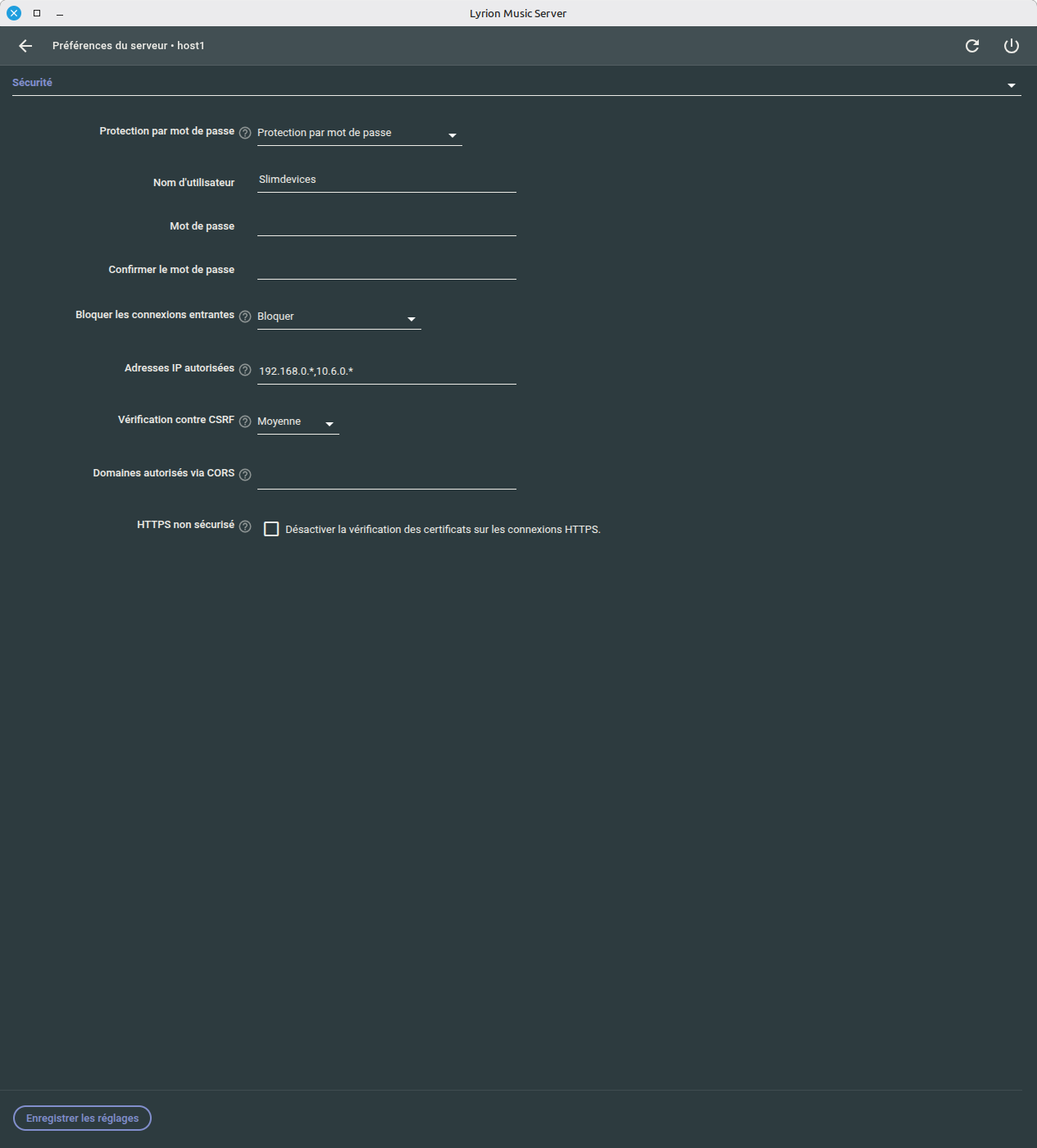 La page de sécurité